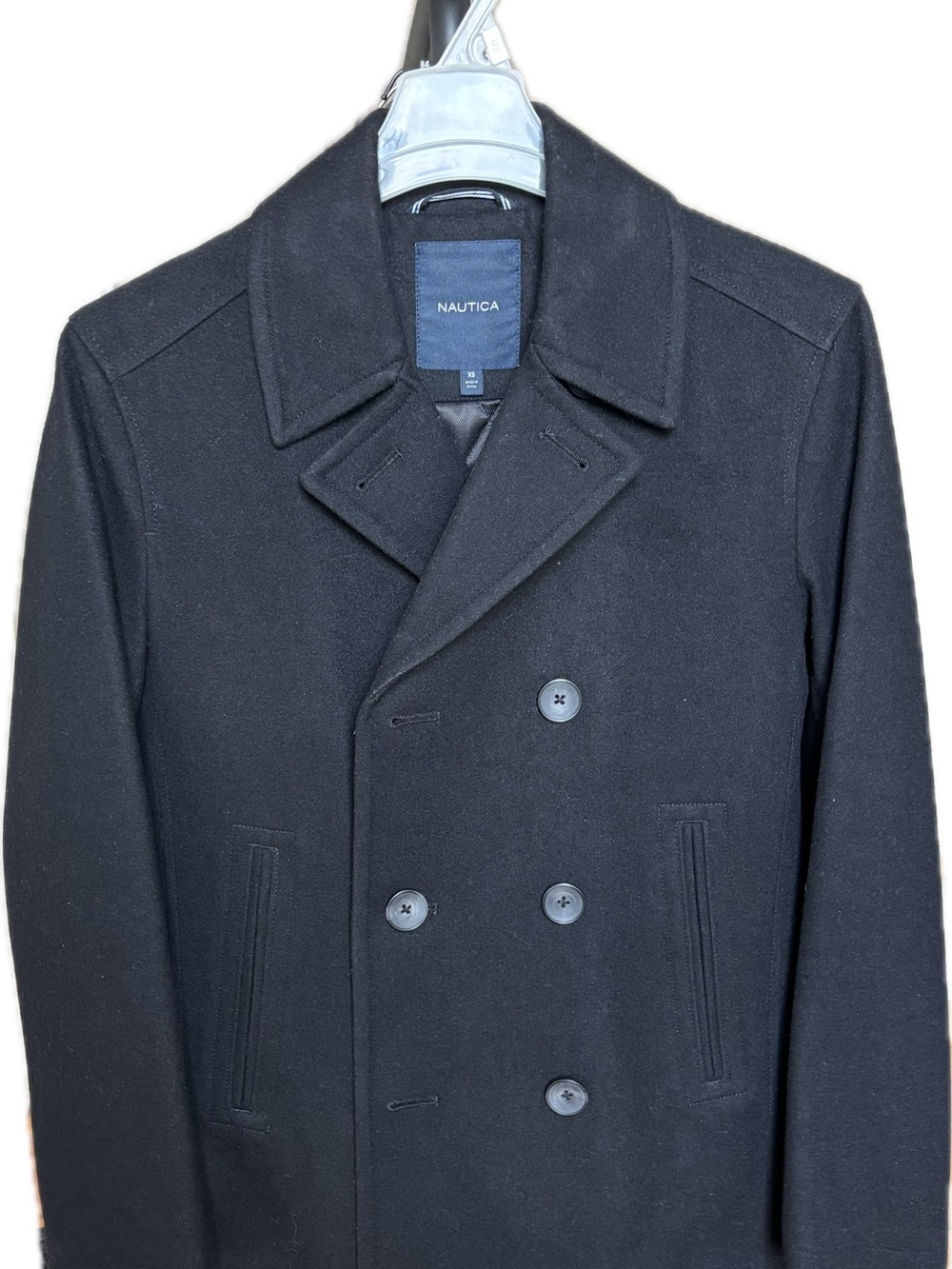Nautica Men's Black Double-Breasted Wool Pea Coat